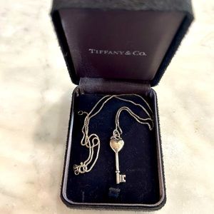 Authentic Tiffany & Co. Diamond Key Pendant Silver necklace 16 Inches with box